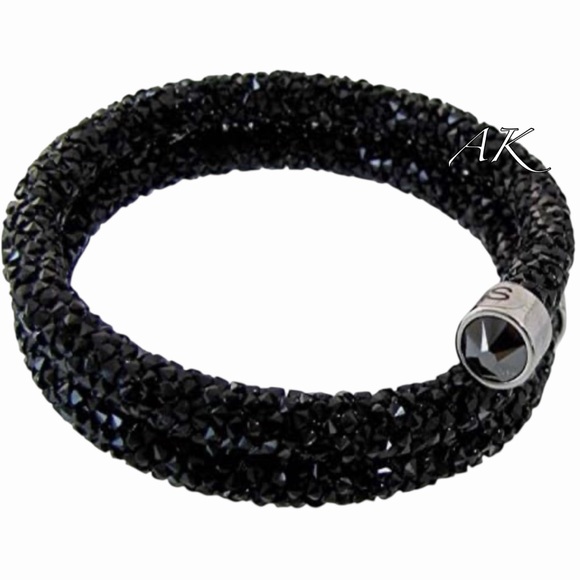 Swarovski Black Crystaldust Double Bangle Bracelet with Silver Accents Crystal - Picture 2 of 4